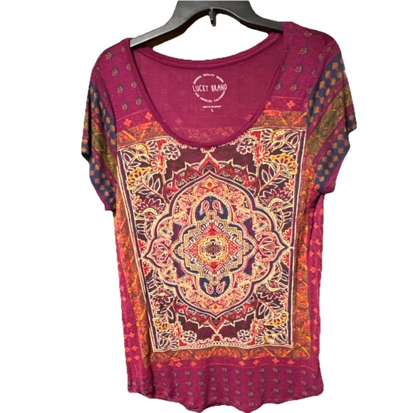 Lucky Brand Tops - Lucky Brand Women's Purple and Orange Short Sleeve Top size L